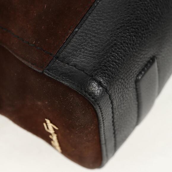 Salvatore Ferragamo Hand Bag Suede Leather 2way Brown Gold Auth gh1486 - Picture 16 of 16